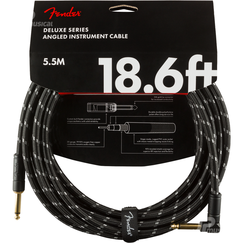 Fender 0990820079 Deluxe Series Instrument Cable Straight/Angle 18.6' Black Tweed - JP Musical