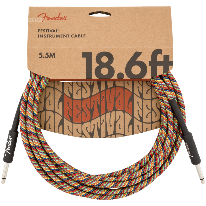 Fender 0990918299 Festival Instrument Cable Straight/Angle 18.6' Pure Hemp Rainbow - JP Musical