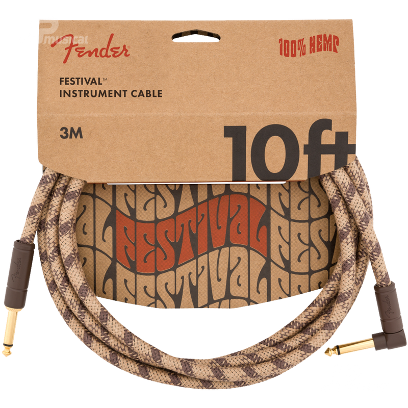 Fender 0990910022 Festival Instrument Cable Straight/Angle 10' Pure Hemp Brown Stripe - JP Musical